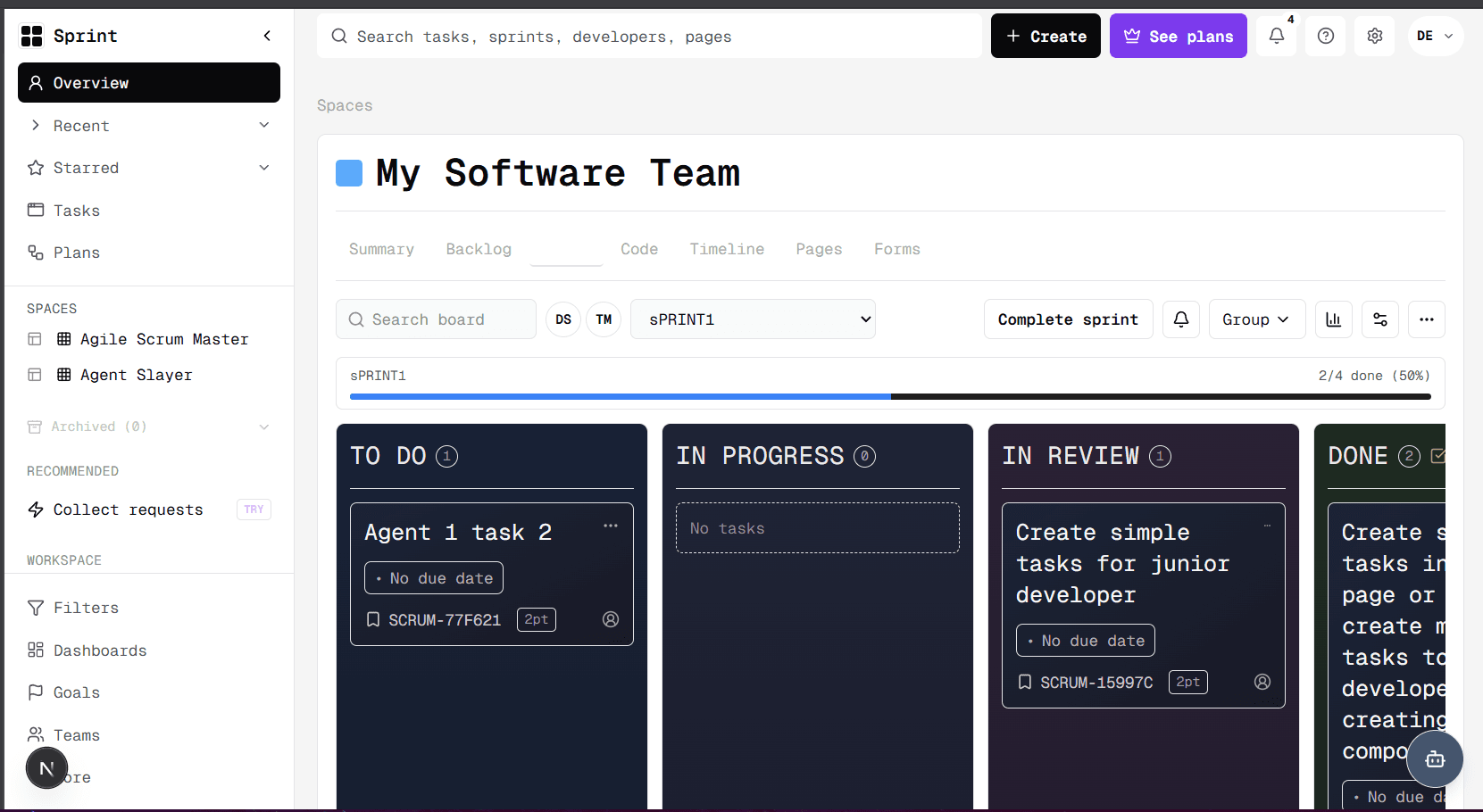 Agile Scrum dashboard preview