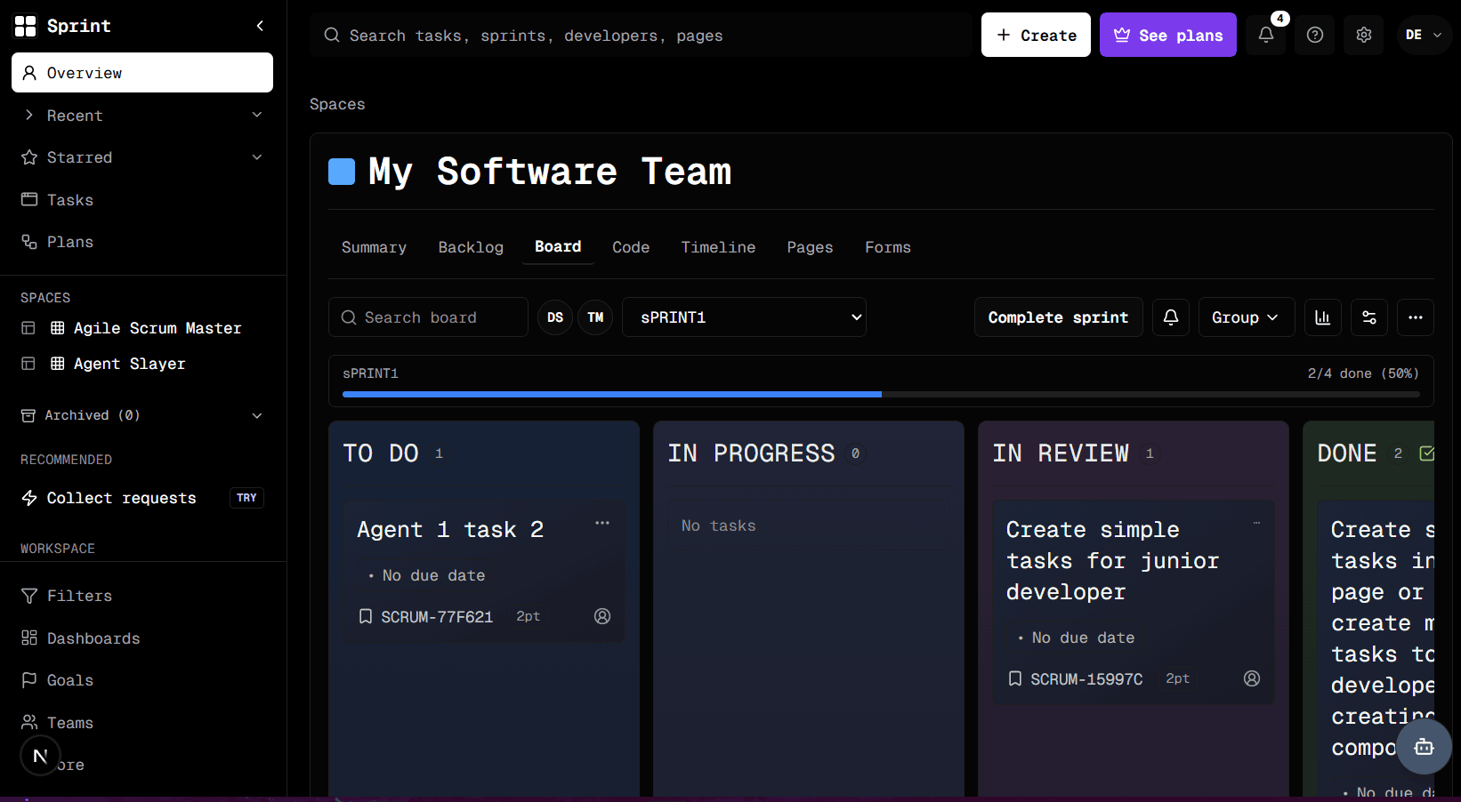 Agile Scrum dashboard preview